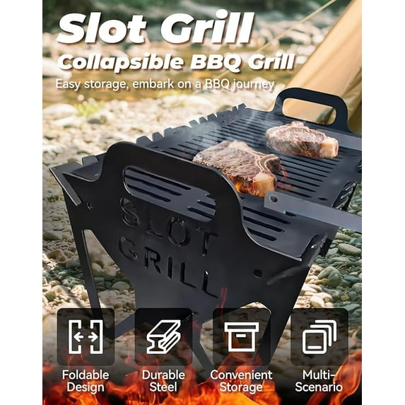 Foldable Stainless Steel Groove Grill & Portable Fire Pit