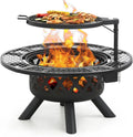 2-in-1 Wood Fire Pit with 360° Rotating Grill – Elevate Your Outdoor Gatherings