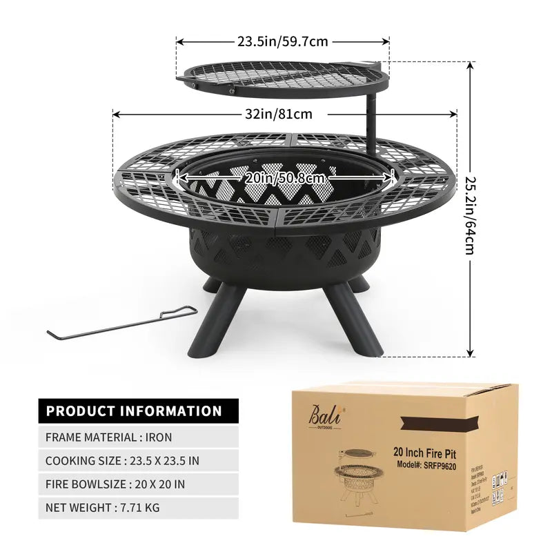 2-in-1 Wood Fire Pit with 360° Rotating Grill – Elevate Your Outdoor Gatherings