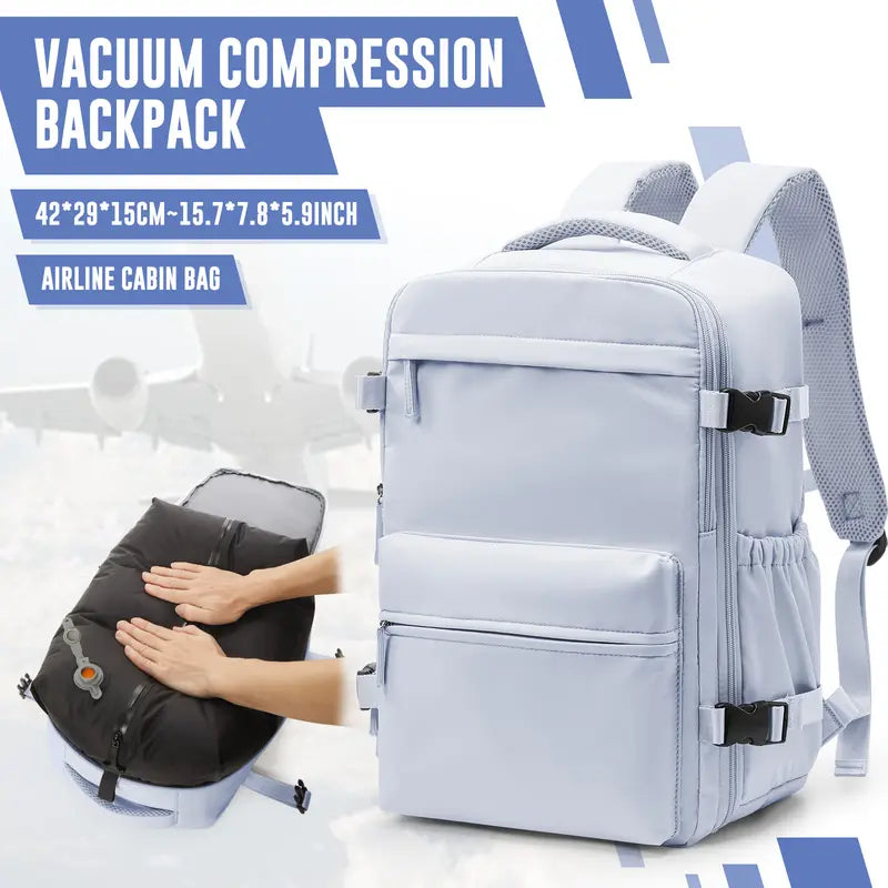 VACUUM COMPRESSION TRAVEL BACKPACK WITH BUILT-IN AIR PUMP