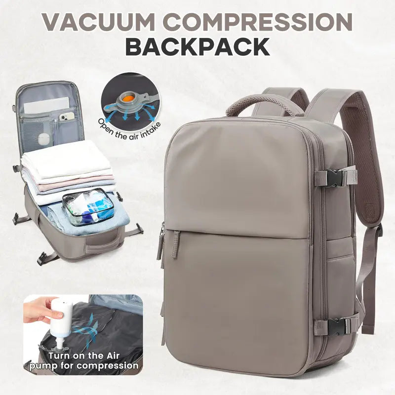VACUUM COMPRESSION TRAVEL BACKPACK WITH BUILT-IN AIR PUMP