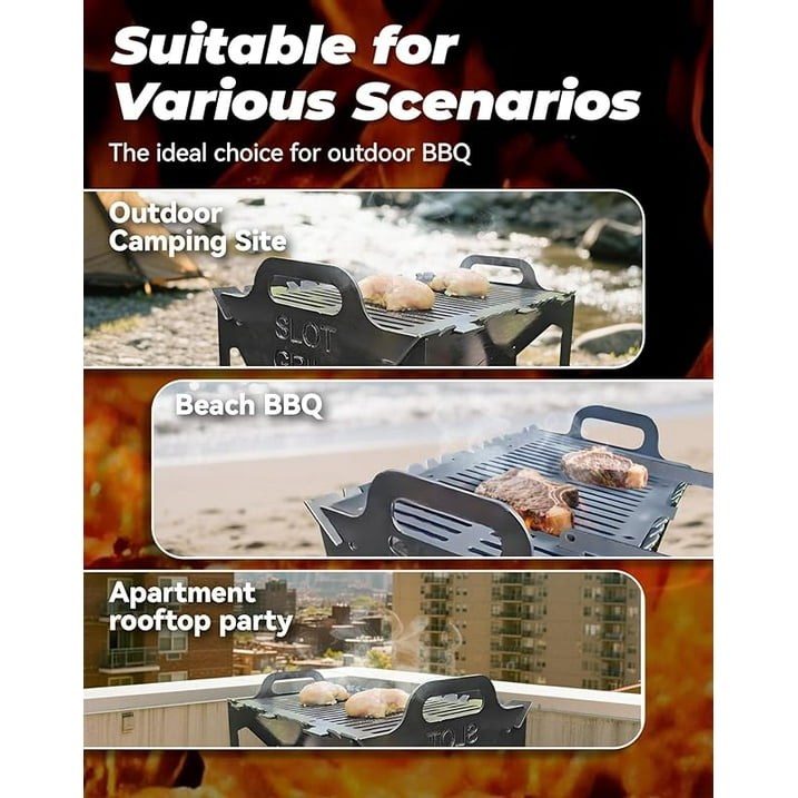 Foldable Stainless Steel Groove Grill & Portable Fire Pit