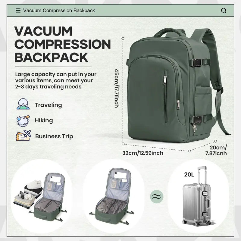 VACUUM COMPRESSION TRAVEL BACKPACK WITH BUILT-IN AIR PUMP