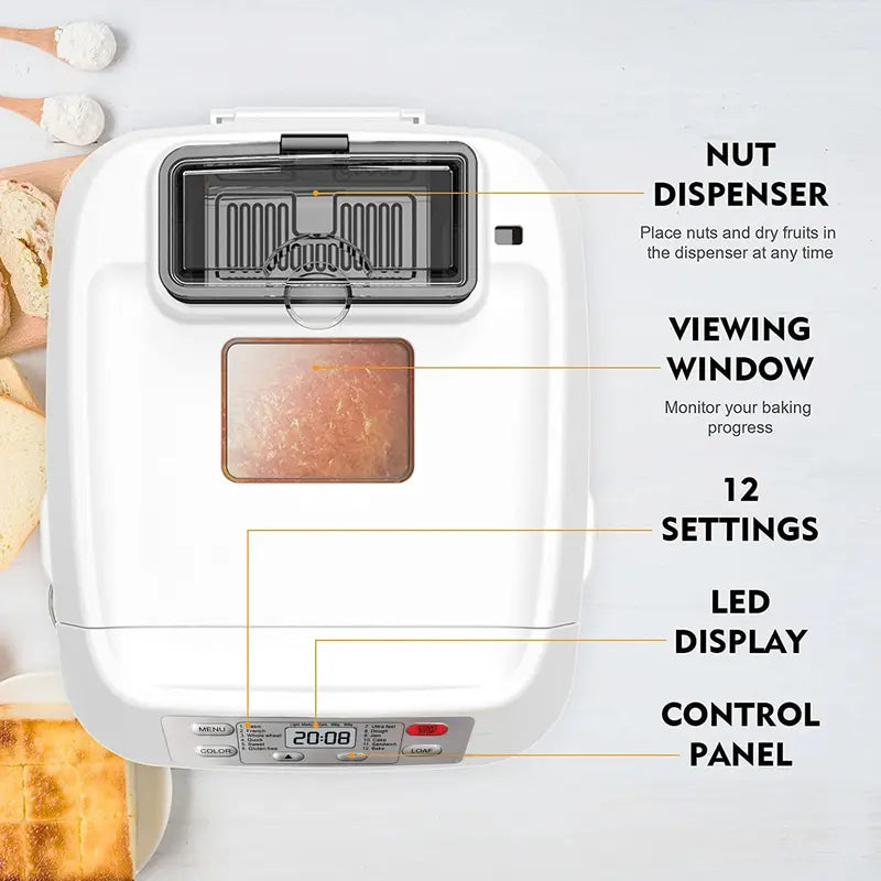 12-in-1 Automatic Bread Maker (Up to 2LB) – Bake Like a Pro at Home!