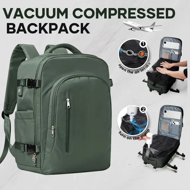 VACUUM COMPRESSION TRAVEL BACKPACK WITH BUILT-IN AIR PUMP